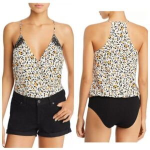 WAYF Noel Leopard Print Lace Bodysuit Plunging